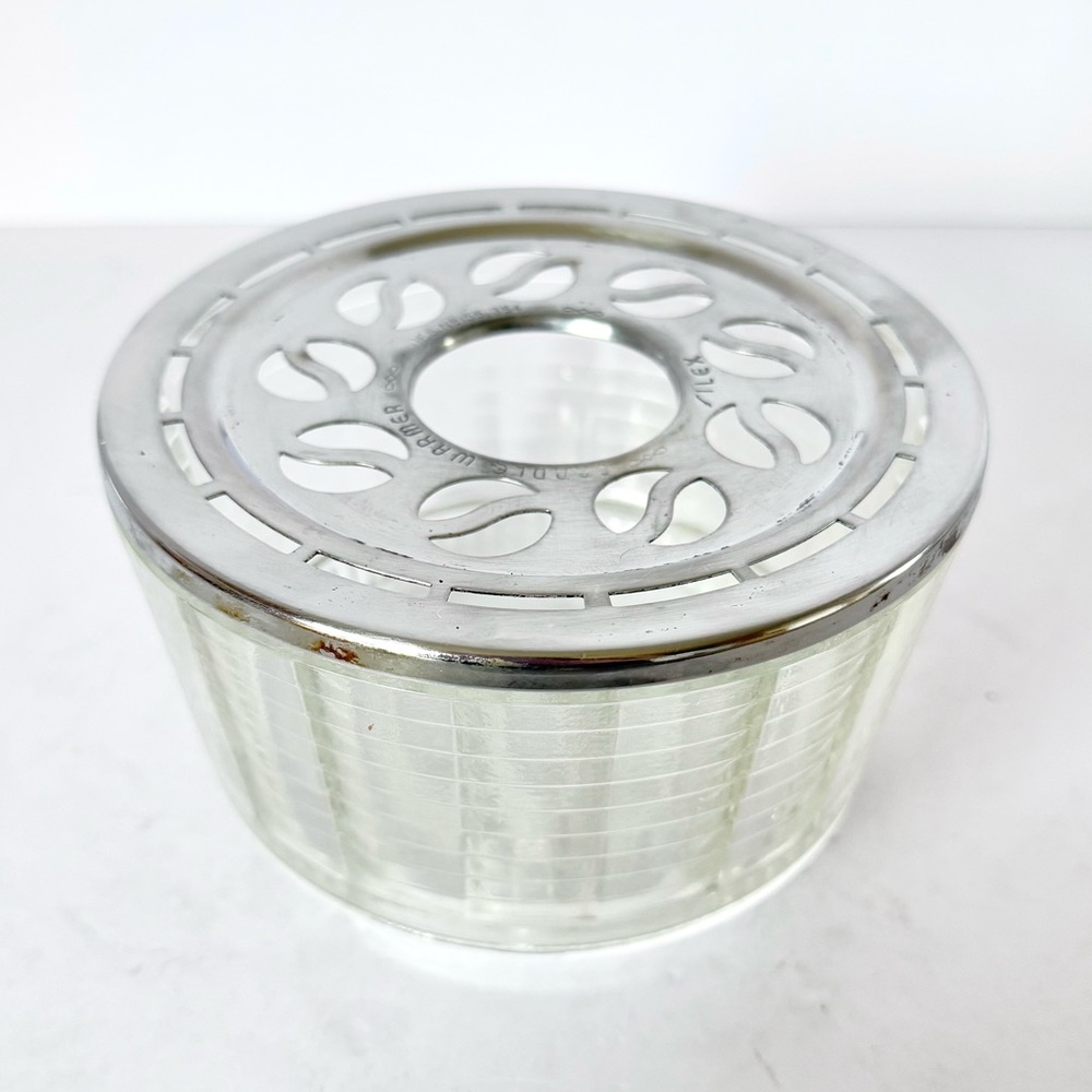 Vintage Silex Candle Coffee or Tea Warmer Stand– Ribbed Glass & Chrome, 1949